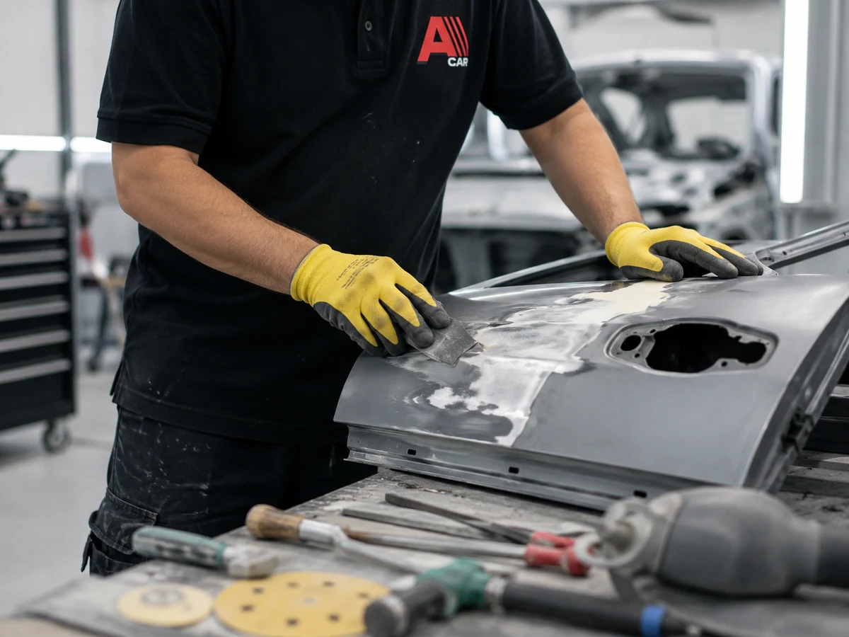 An Andrew's Collision technician discussing a repair with a customer