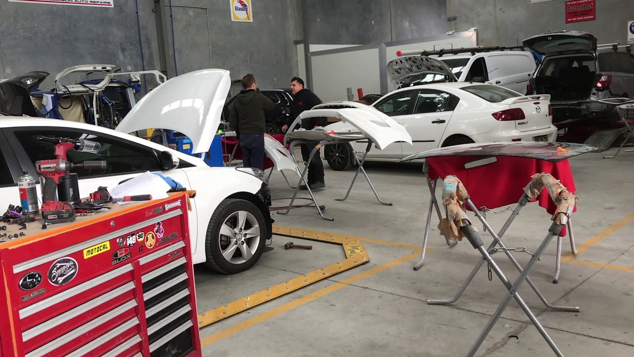Inside the Andrew's Collision Auto Repairs workshop in Ingleburn